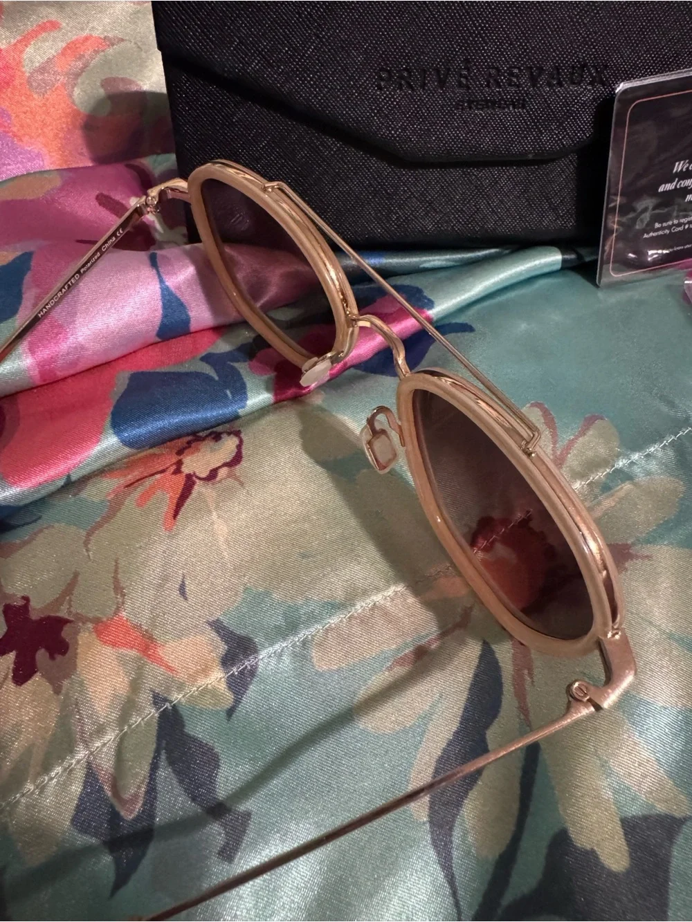 PRIVE REVAUX NEW Women’s Round Aviator Sunglasses in Sand n gold-tone